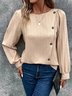 Chemisiers1 Décontracté Plain Printemps / Automne Aucune élasticité Quotidien Ample Manches Longues Col Rond Boucle pour Femmes