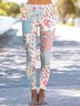 Pantalons De Yoga Décontracté Floral Toutes Les Saisons Léger Aucune élasticité Quotidien Jersey Pantalon coupe slim Long pour Femmes