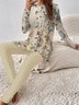 Deux Pièces Ensembles Décontracté Printemps / Automne Aléatoire Imprimé Naturel Quotidien Jersey Manches Longues Top Avec Pantalons Régulier pour Femmes