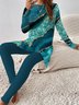 Deux Pièces Ensembles Femmes Décontracté Abstrait Printemps / Automne Naturel Quotidien Col Rond Top Avec Pantalons Droit Régulier