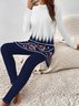 Deux Pièces Ensembles Femmes Décontracté Printemps / Automne Nationalité/ethnie Tricoté Taille Élastique Manches Longues Col Rond Top Avec Pantalons Régulier