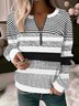 Sweat-shirts Femmes Rayé Décontracté Printemps / Automne Zip Naturel Micro-élasticité Col Rond Régulier Droit