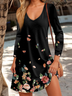 Robes Décontracté Floral Printemps / Automne Col V Jersey Droit Régulier T.-N.-L. Non Ceinture pour Femmes