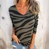 T-shirts Rayé Décontracté Printemps / Automne Polyester Col V Quotidien Droit Régulier Élasticité moyenne pour Femmes