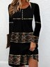 Robes Boho Ethnique Printemps / Automne Naturel Col Rond Robe t-shirt Régulier ré Non Ceinture pour Femmes