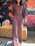 correspondant à Vêtement Décontracté Plain Printemps / Automne Coton Col V Naturel Manches Longues Droit Régulier pour Femmes