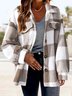Caniche Blousons Femmes Décontracté Hiver Plaid Boutonné Naturel Micro-élasticité Quotidien Col Châle Droit