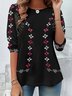 T-shirts Femmes Rétro Printemps / Automne Ethnique Géométrie Aucune élasticité Quotidien Manches Longues Col Rond Droit Non