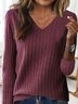 Pulls Femmes Décontracté Plain Printemps / Automne Col V Quotidien Ample Régulier Droit Régulier