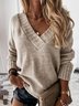 Pulls Décontracté Plain Printemps / Automne Col V Naturel Quotidien Ample Régulier Régulier pour Femmes
