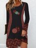 Robes Femmes Rétro Ethnique Printemps / Automne Mini Manches Longues Col Rond Robe t-shirt Élasticité moyenne Non Ceinture