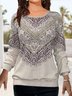 Sweat-shirts Femmes Décontracté Ethnique Printemps / Automne Polyester Micro-élasticité Quotidien Col Rond Régulier Droit