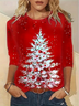 T-shirts Femmes Décontracté Printemps / Automne Sapin de Noël Imprimé Micro-élasticité Vacances Manches Longues Col Rond Droit