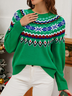 Pulls Géométrique Décontracté Printemps / Automne Col V Noël Manches Longues Laine/Tricot Régulier Régulier pour Femmes