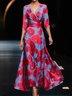 Robes Décontracté Floral Été Polyester Col V Quotidien Maxi Demi Manche Élasticité moyenne pour Femmes