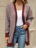 Cardigans Femmes Rayé Décontracté Hiver Naturel Poids lourd Quotidien Manches Longues Mi-long Droit