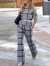 Deux Pièces Ensembles Décontracté Printemps / Automne Plaid Naturel Quotidien Manches Longues Entaillé Top Avec Pantalons Régulier pour Femmes