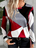 T-shirts Femmes Décontracté Printemps / Automne Multicolore Bloc Polyester Micro-élasticité Quotidien Régulier Droit Régulier