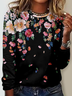 T-shirts Femmes Décontracté Floral Printemps / Automne Micro-élasticité Quotidien Jersey Manches Longues Régulier Droit
