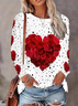 T-shirts Femmes Décontracté Floral Printemps / Automne Manches Longues Col Rond Régulier le Jour de la Saint-Valentin Droit Régulier