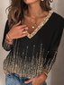 T-shirts Décontracté Printemps / Automne impression en 3D Col V Quotidien Standard Régulier Droit Régulier pour Femmes