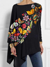 Chemisiers1 Décontracté Floral Printemps / Automne Micro-élasticité Quotidien Jersey Manches Longues Mi-long Régulier pour Femmes